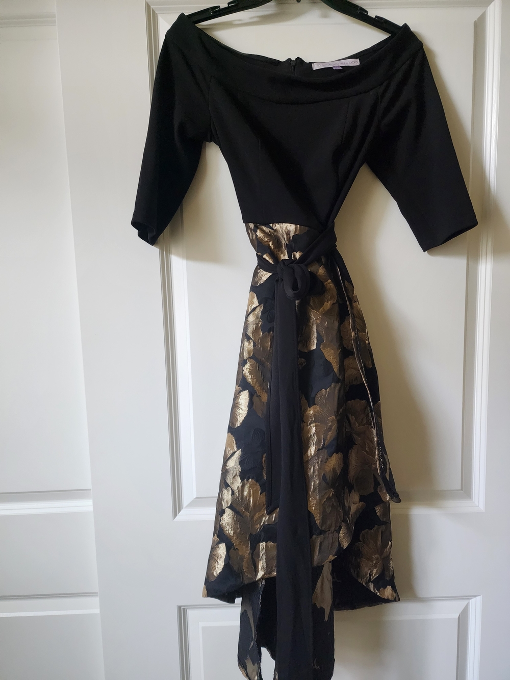 Luxe - Black & Gold Floral Midi Skirt with Tie Waist